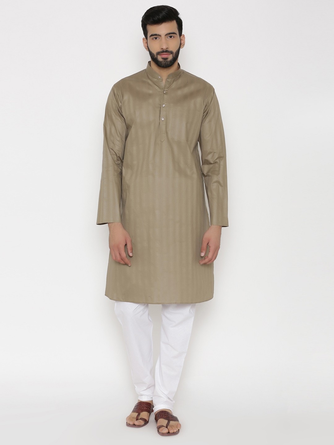 

Wintage Men Olive Green Striped Kurta with Pyjamas
