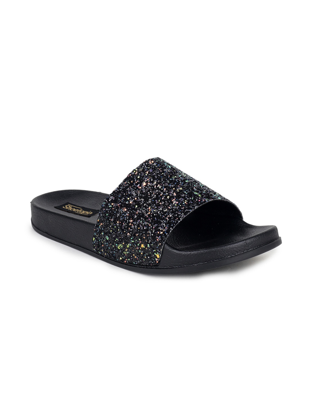 

Shoetopia Women Black Solid Synthetic Open Toe Flats