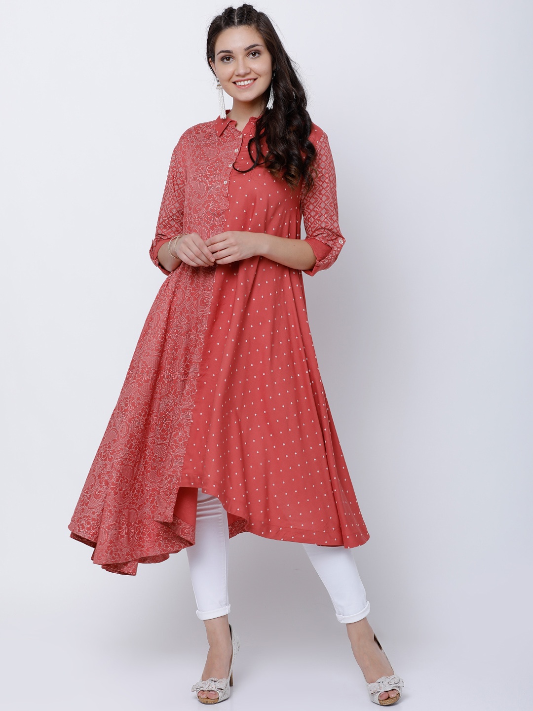 

Vishudh Women Coral Printed Asymmetric Anarkali Kurta