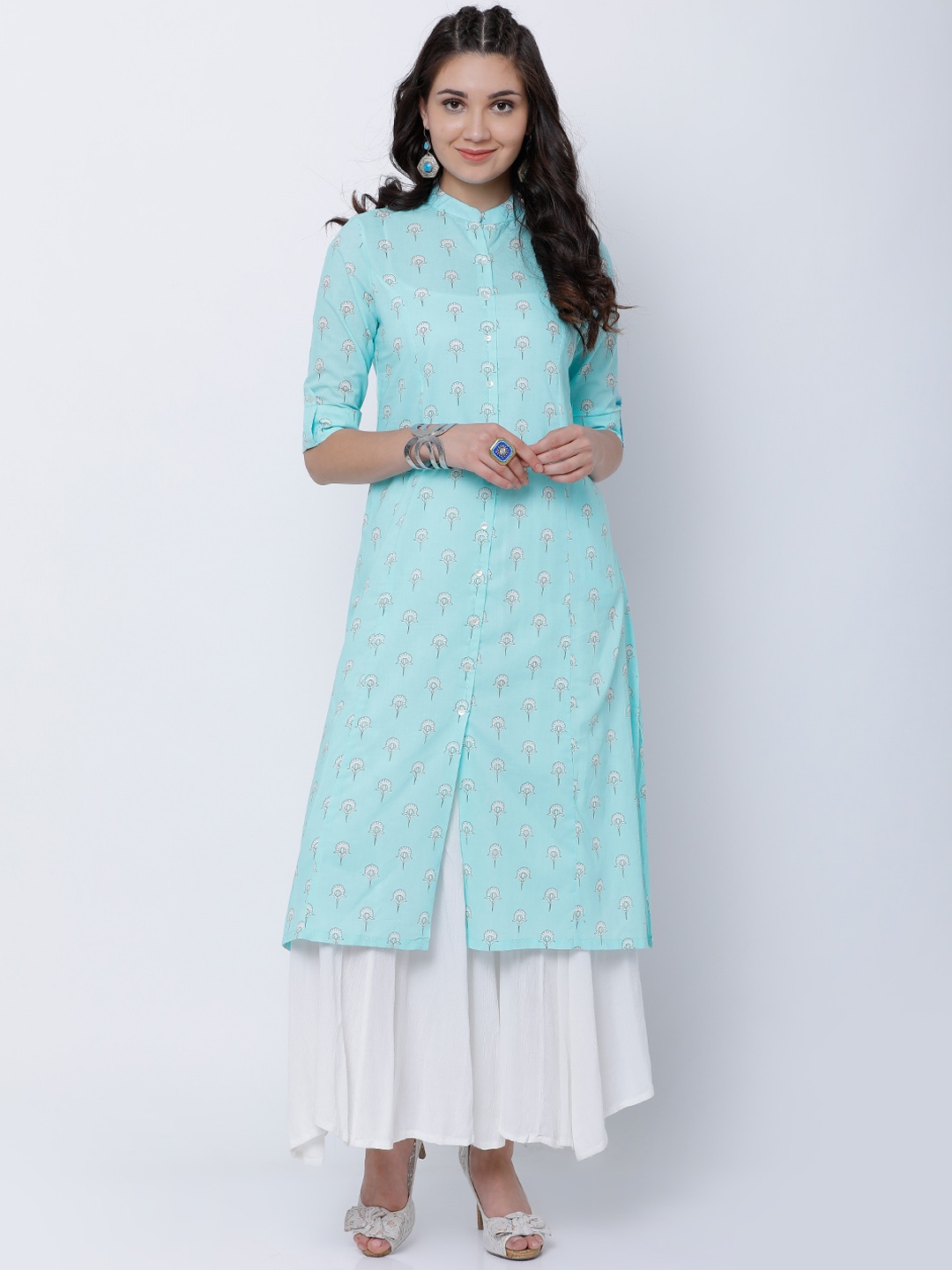 

Vishudh Women Blue Printed A-Line Kurta