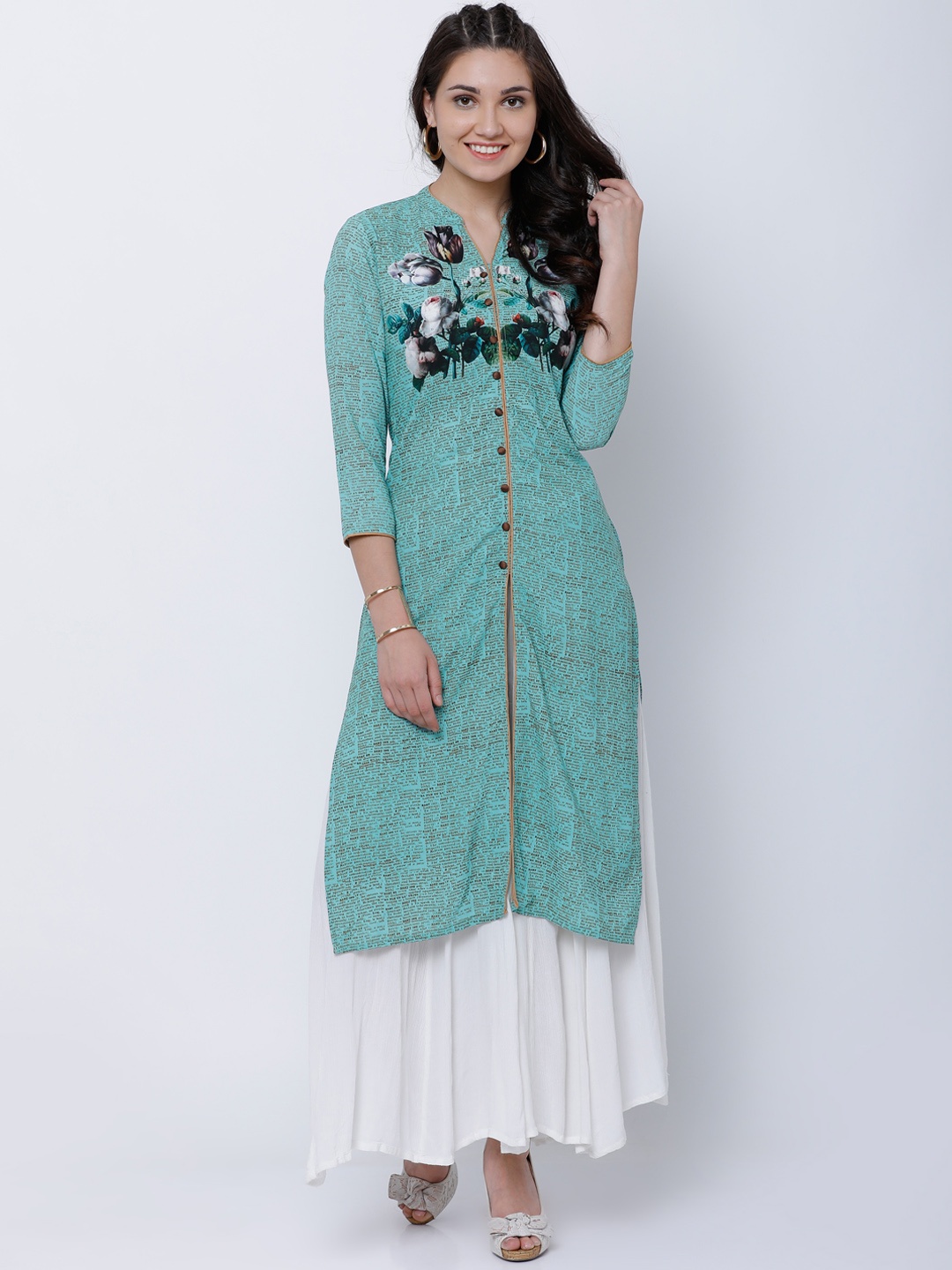 

Vishudh Women Blue Printed Straight Kurta