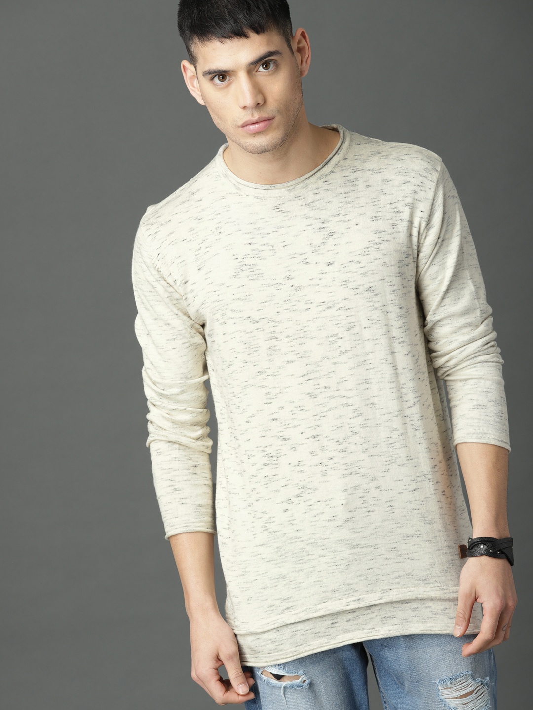 

Roadster Men Off-White Solid Pullover