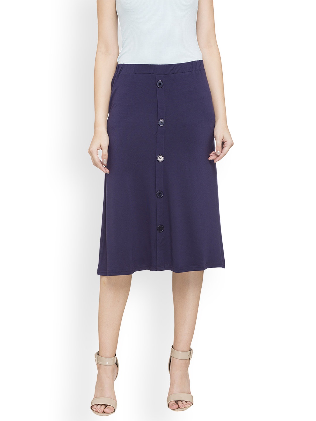 

Globus Navy Blue Solid Straight Skirt