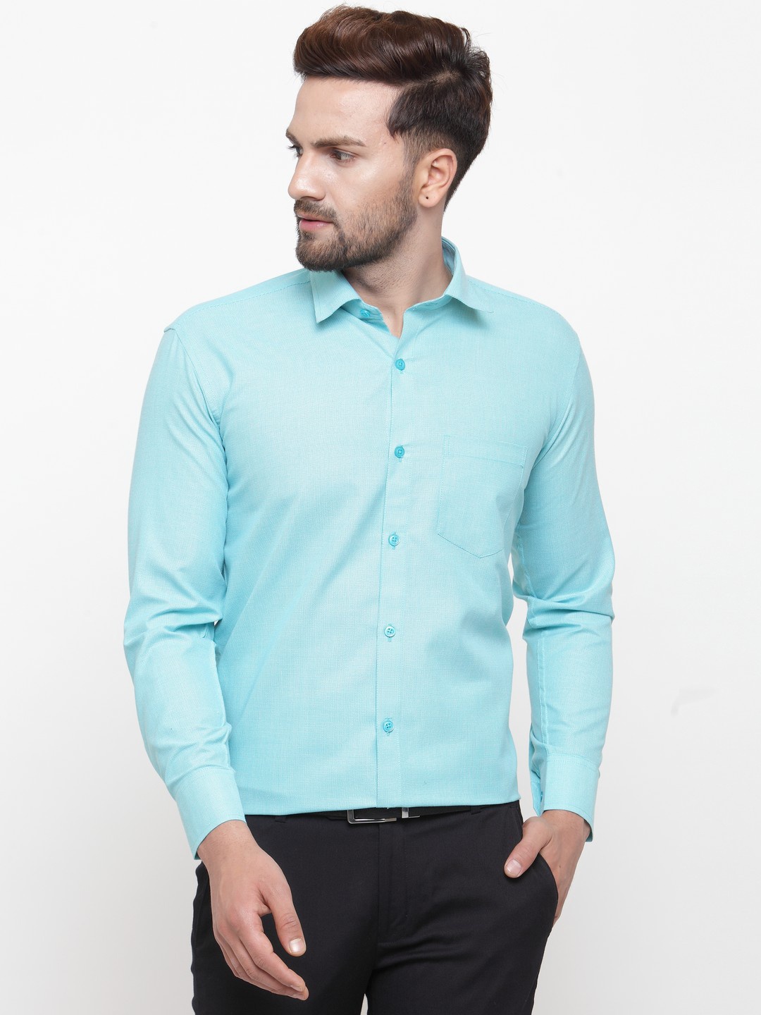 

JAINISH Men Green Classic Slim Fit Solid Formal Shirt