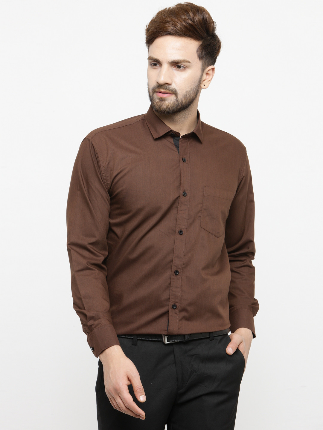 

JAINISH Men Brown Classic Slim Fit Solid Formal Shirt