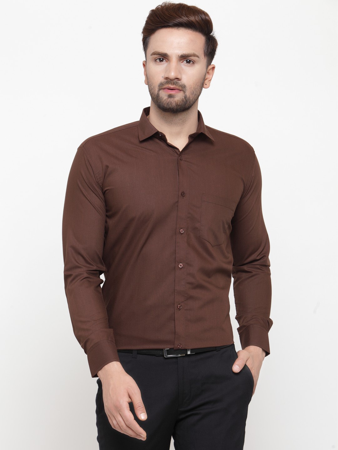 

JAINISH Men Brown Classic Slim Fit Solid Formal Shirt