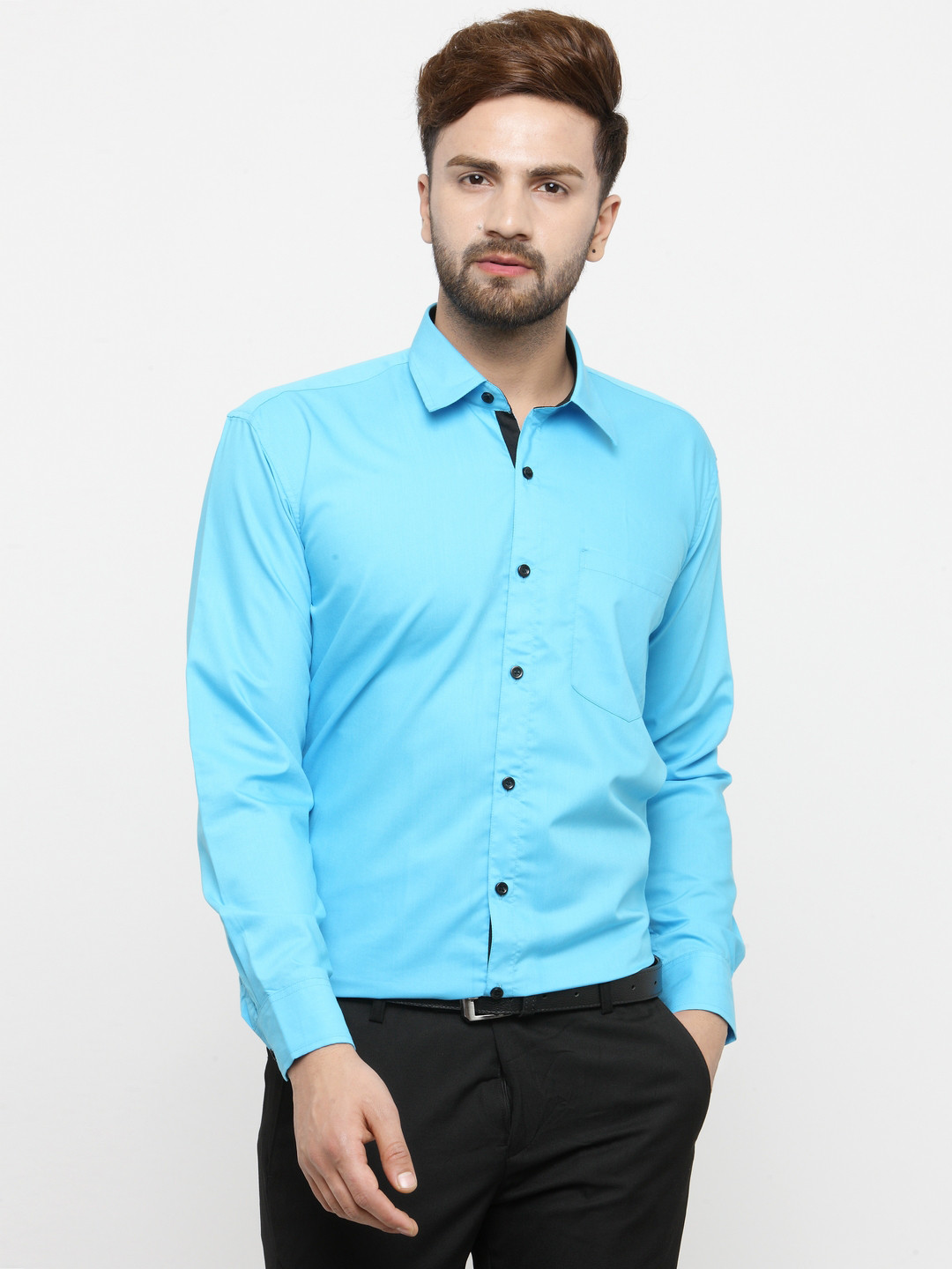 

JAINISH Men Turquoise Blue Classic Slim Fit Solid Formal Shirt