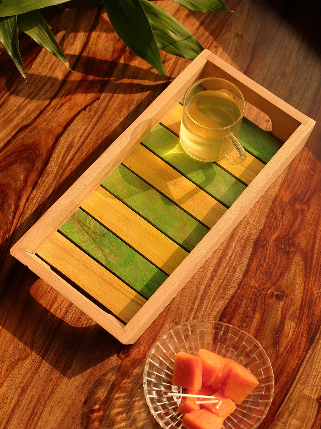 

ExclusiveLane Brown and Green Handcrafted Wooden Serving Tray