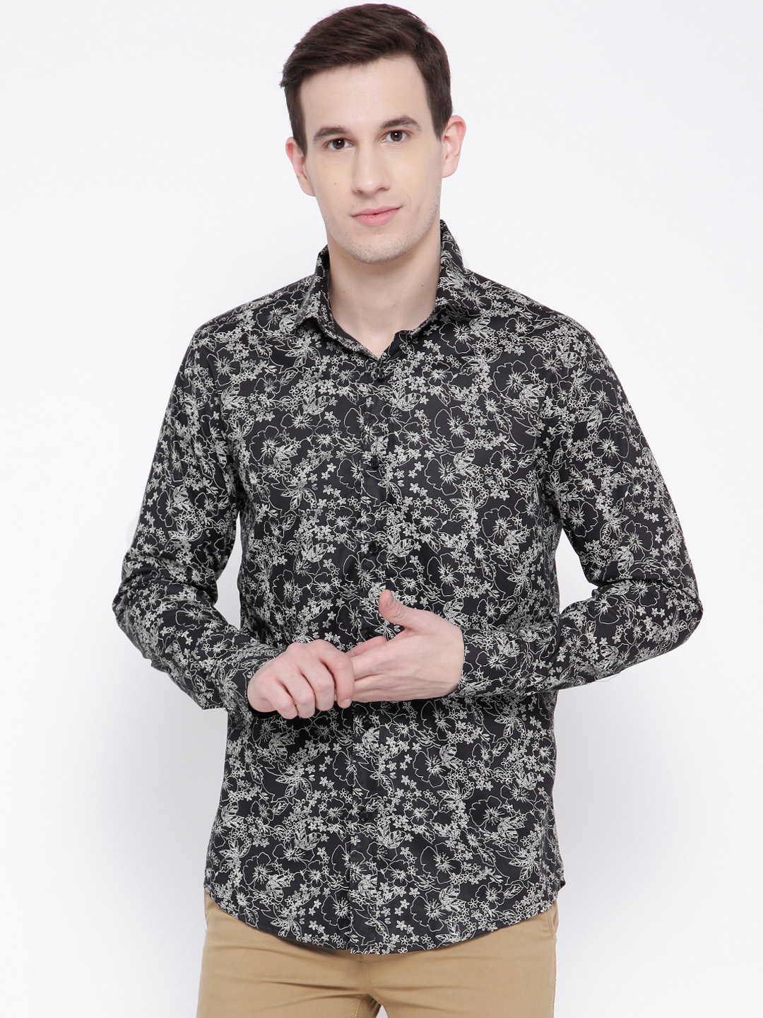 

DENNISON Men Black & Beige Slim Fit Printed Casual Shirt