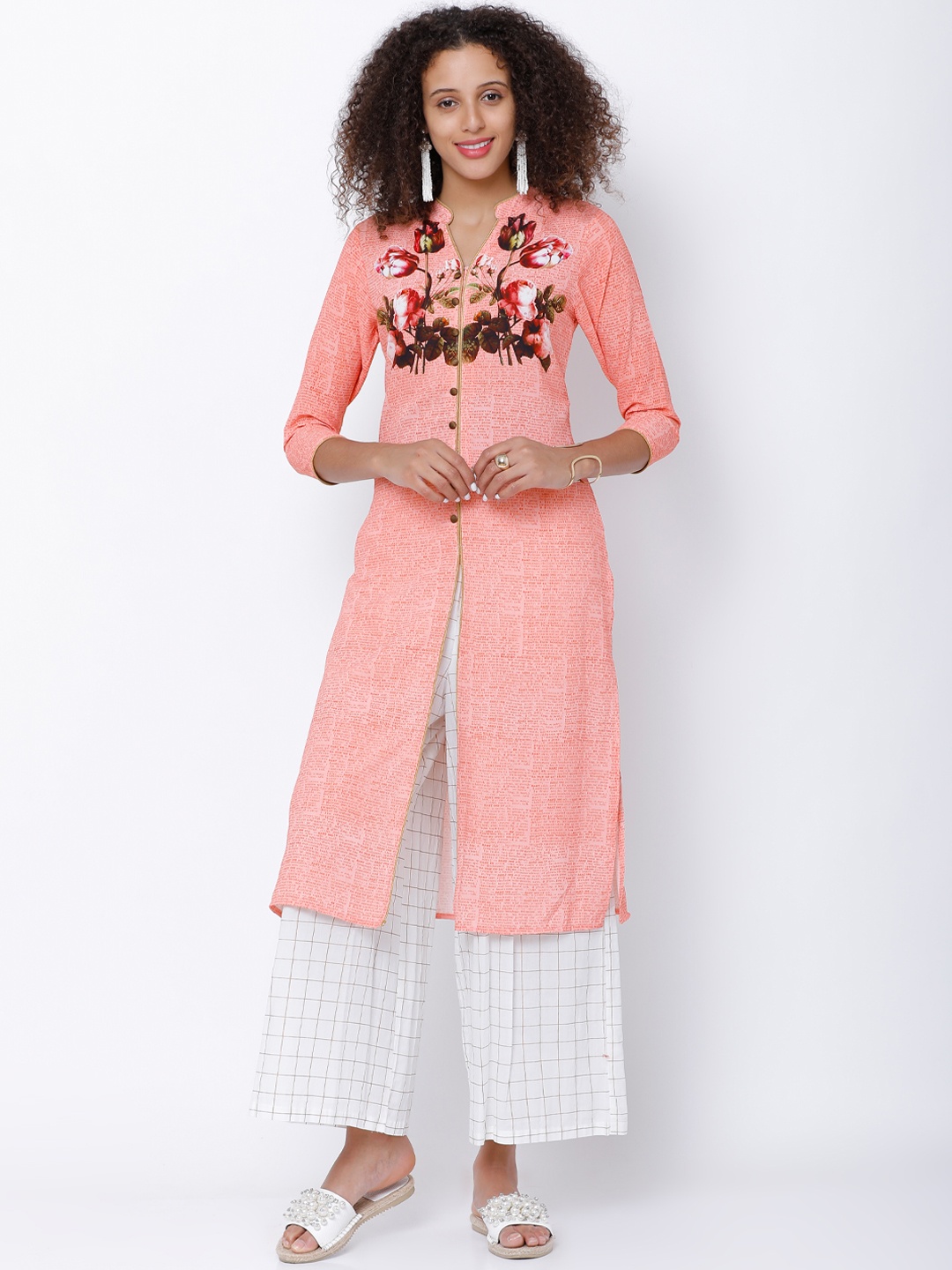 

Vishudh Women Pink Printed Straight Kurta