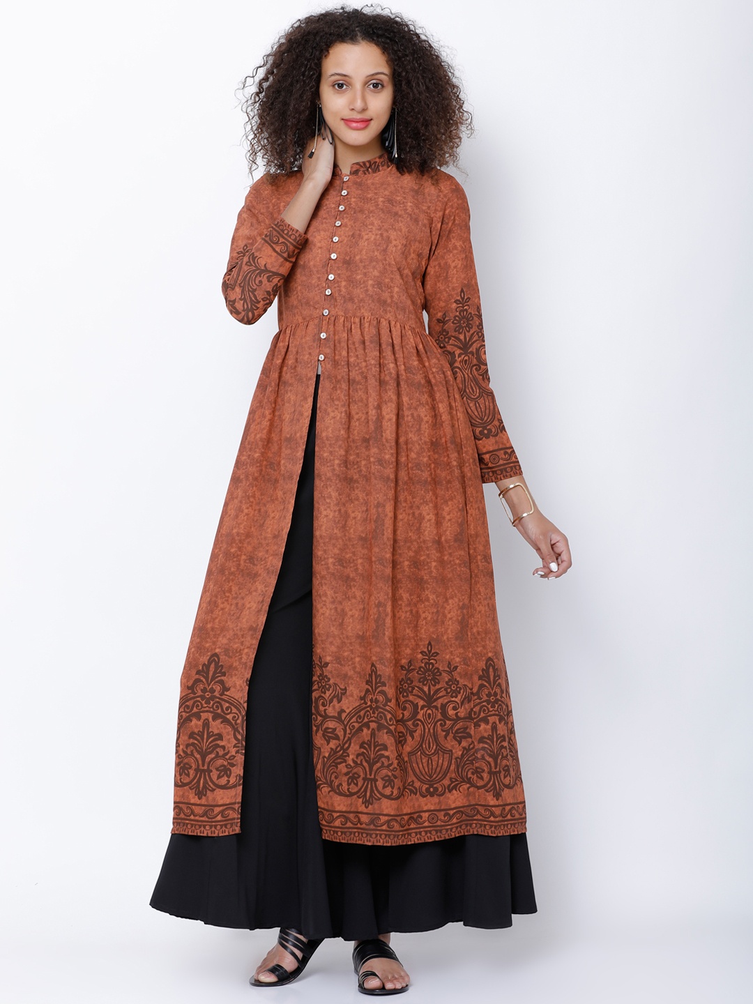 

Vishudh Women Brown Printed Anarkali Kurta