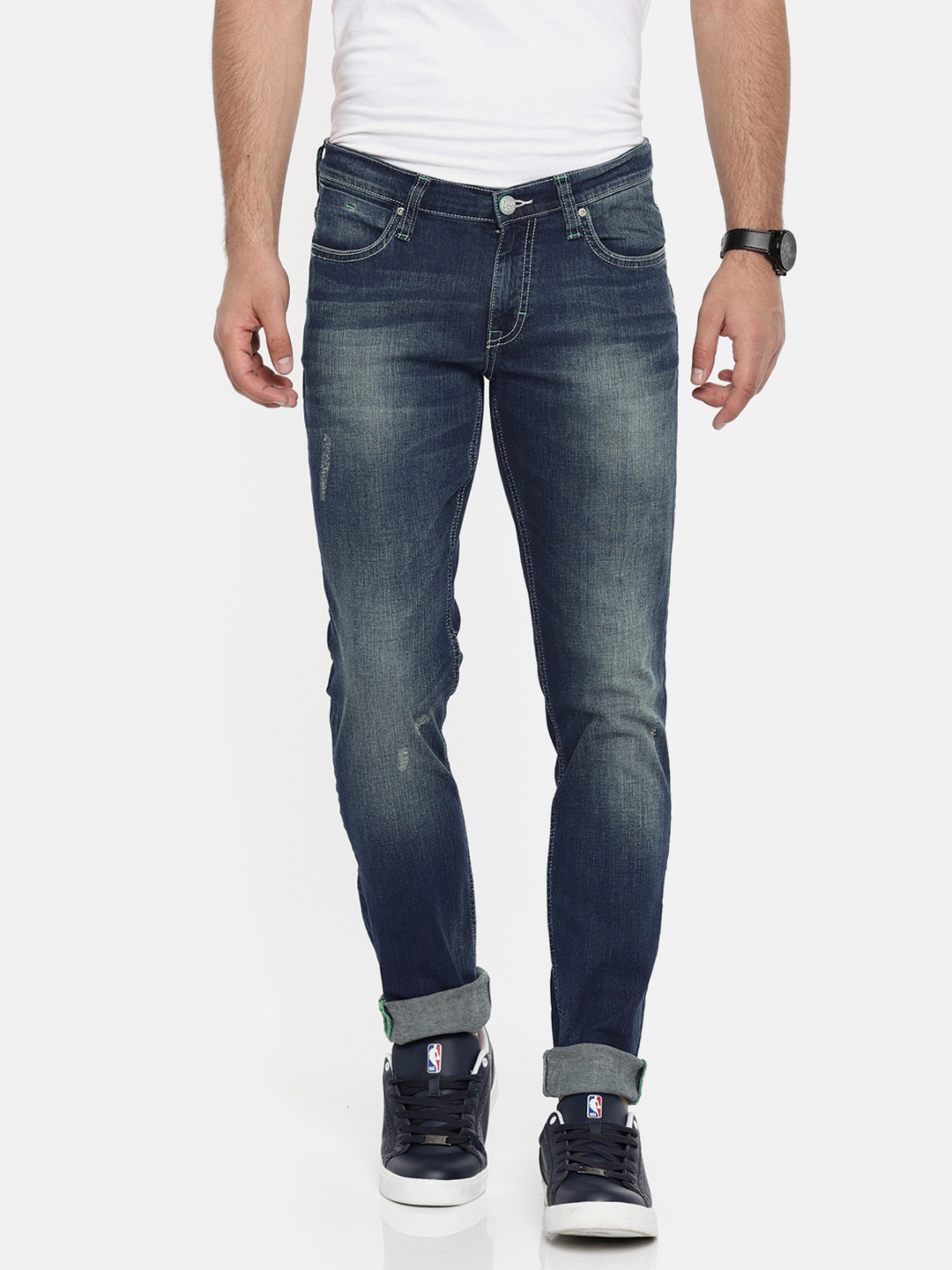 

Lee Men Blue Bruce Slim Fit Low-Rise Low Distress Stretchable Jeans