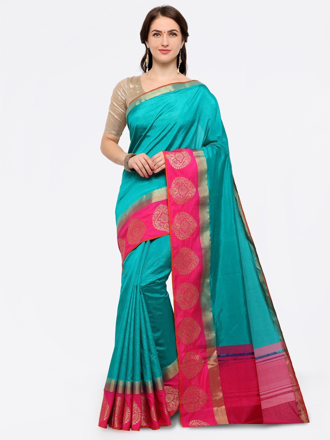 

Saree mall Teal Silk Blend Woven Design Banarasi Saree