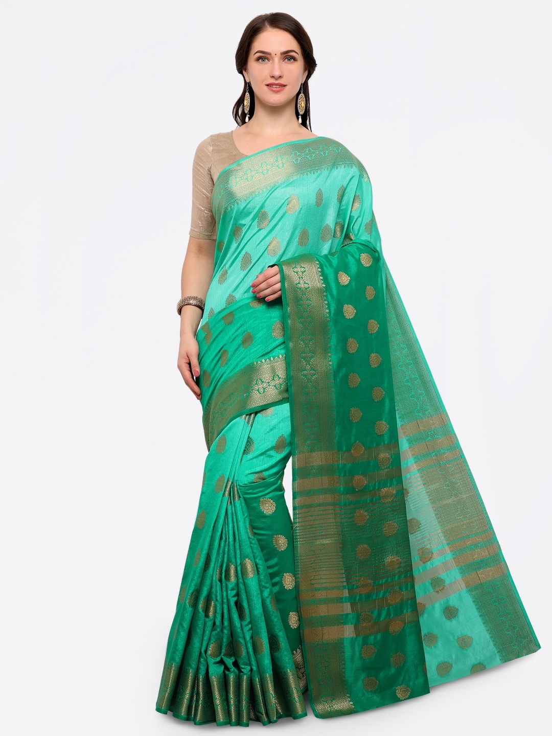 

Saree mall Green Silk Blend Woven Design Banarasi Saree