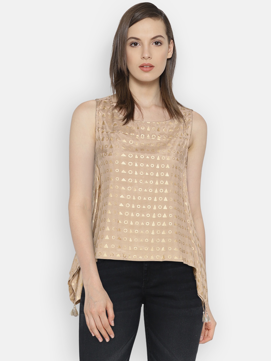 

Global Desi Women Beige Printed A-Line Top