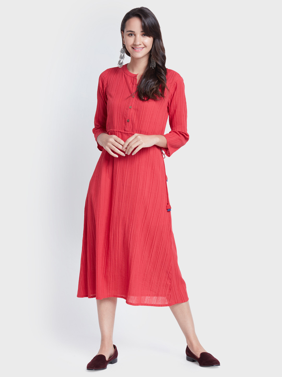 

Global Desi Women Red Solid A-Line Dress