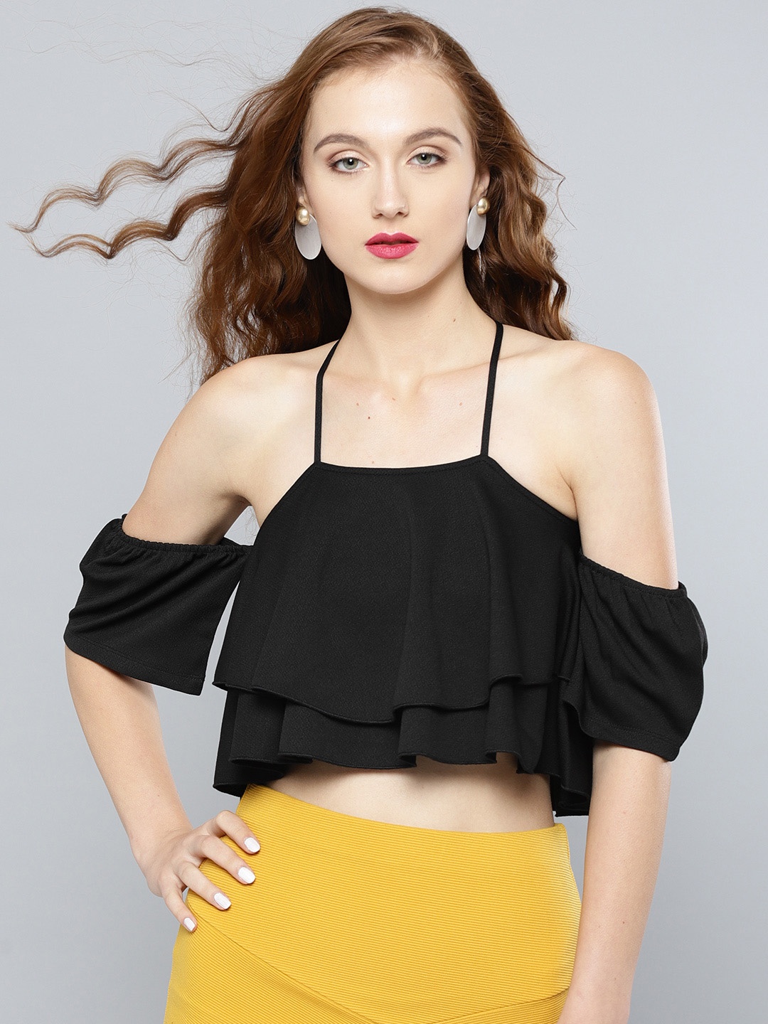 

Veni Vidi Vici Women Black Solid Crop A-Line Top