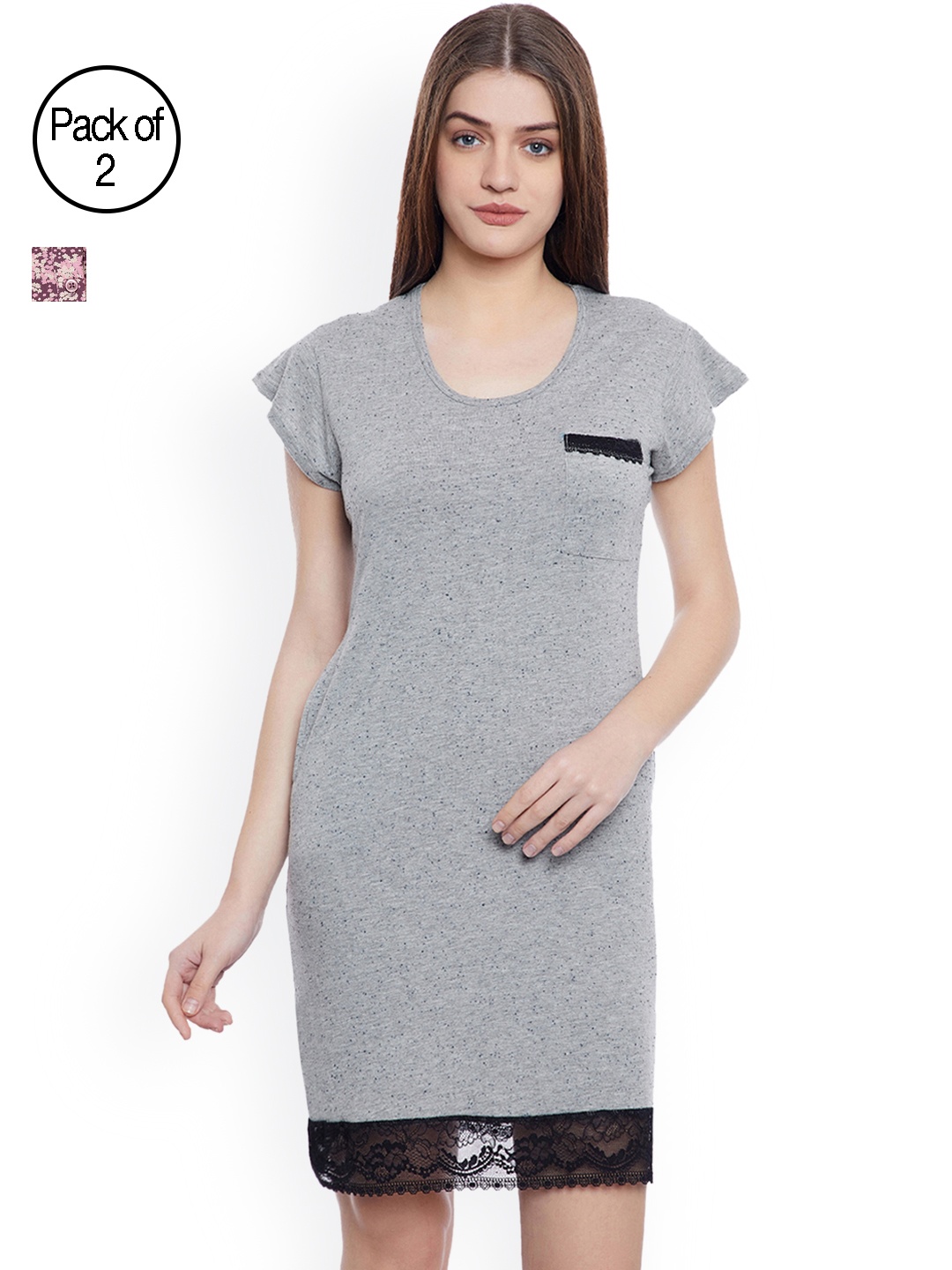 

Clovia Pack Of 2 Short Nightdresses, Grey