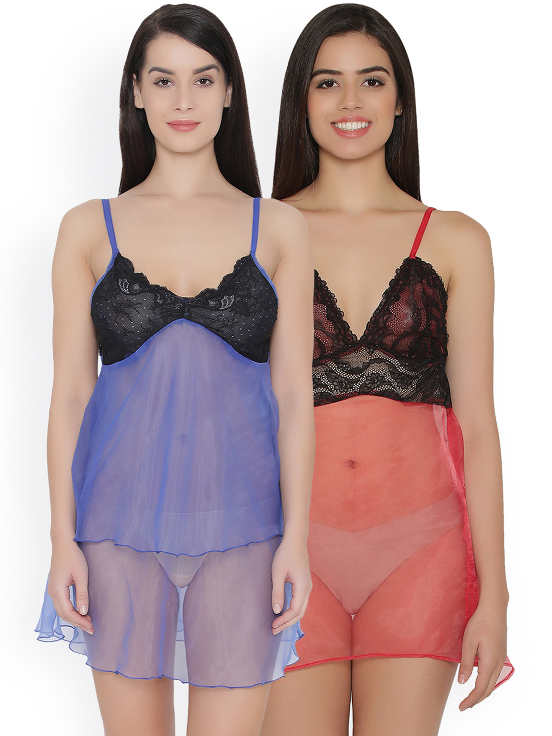 

Clovia Pack of 2 Sheer Babydoll, Red