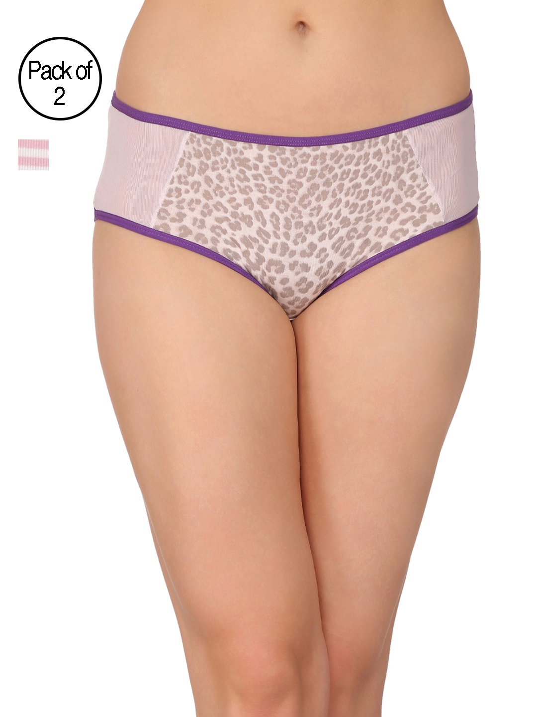 

Clovia Pack of 2 Cotton Mid Waist Hipster Panty with Lace Sides, Purple