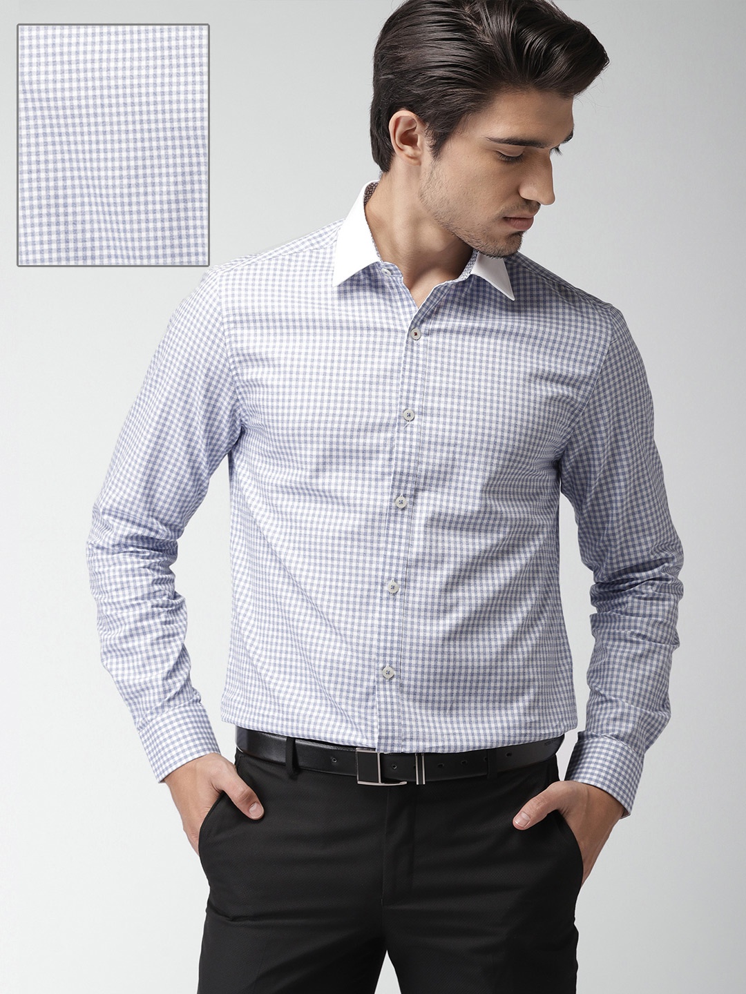 

INVICTUS Men Blue & White Slim Fit Checked Formal Shirt