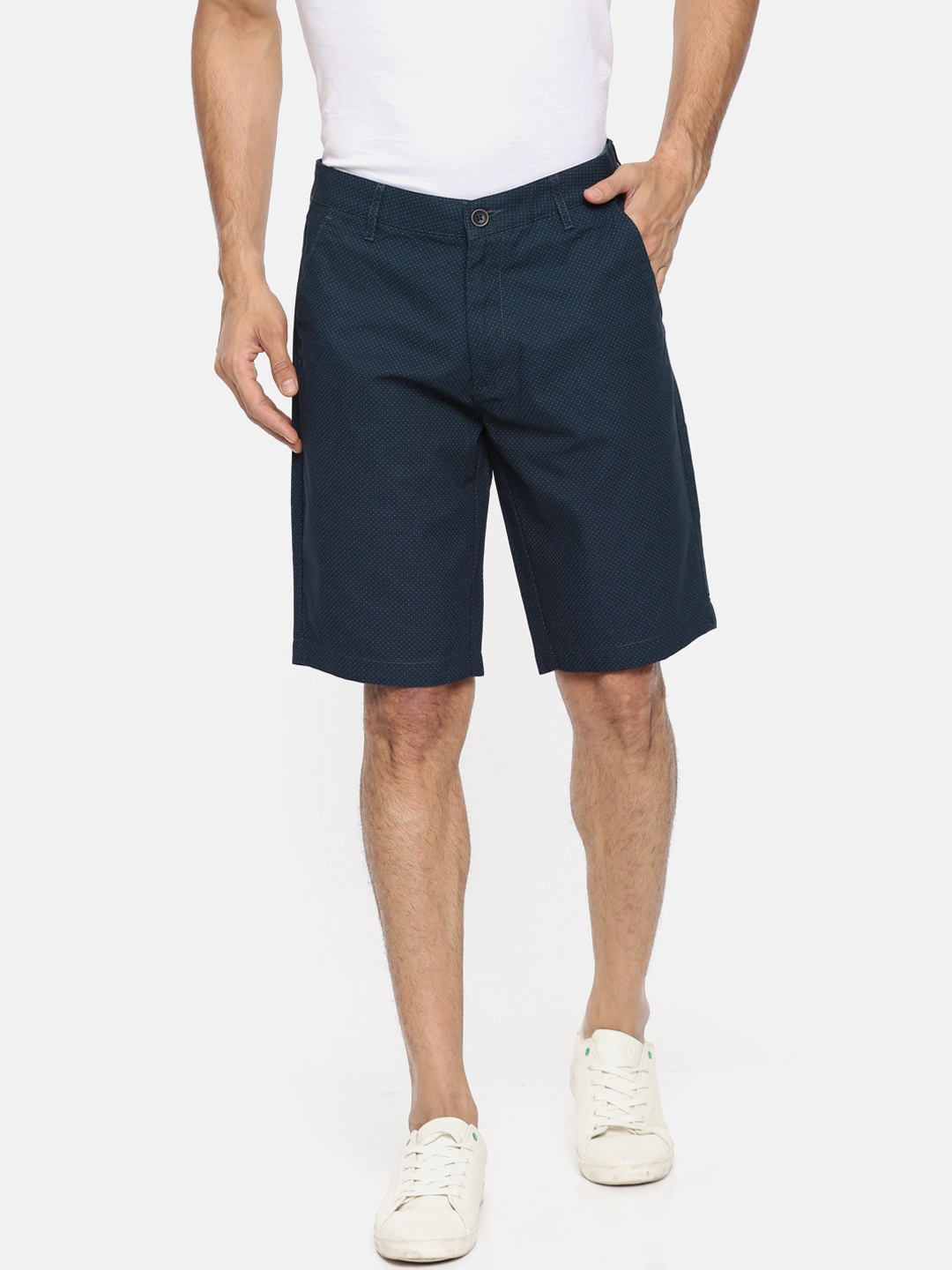 

Peter England Casuals Men Navy Blue Printed Slim Fit Chino Shorts