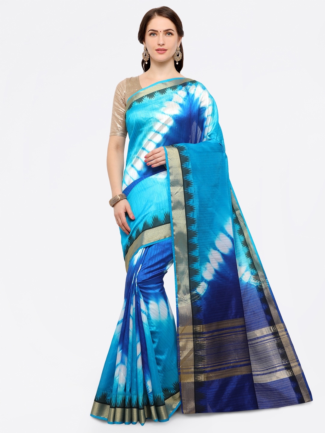 

Saree mall Blue Silk Blend Printed Bandhani Saree