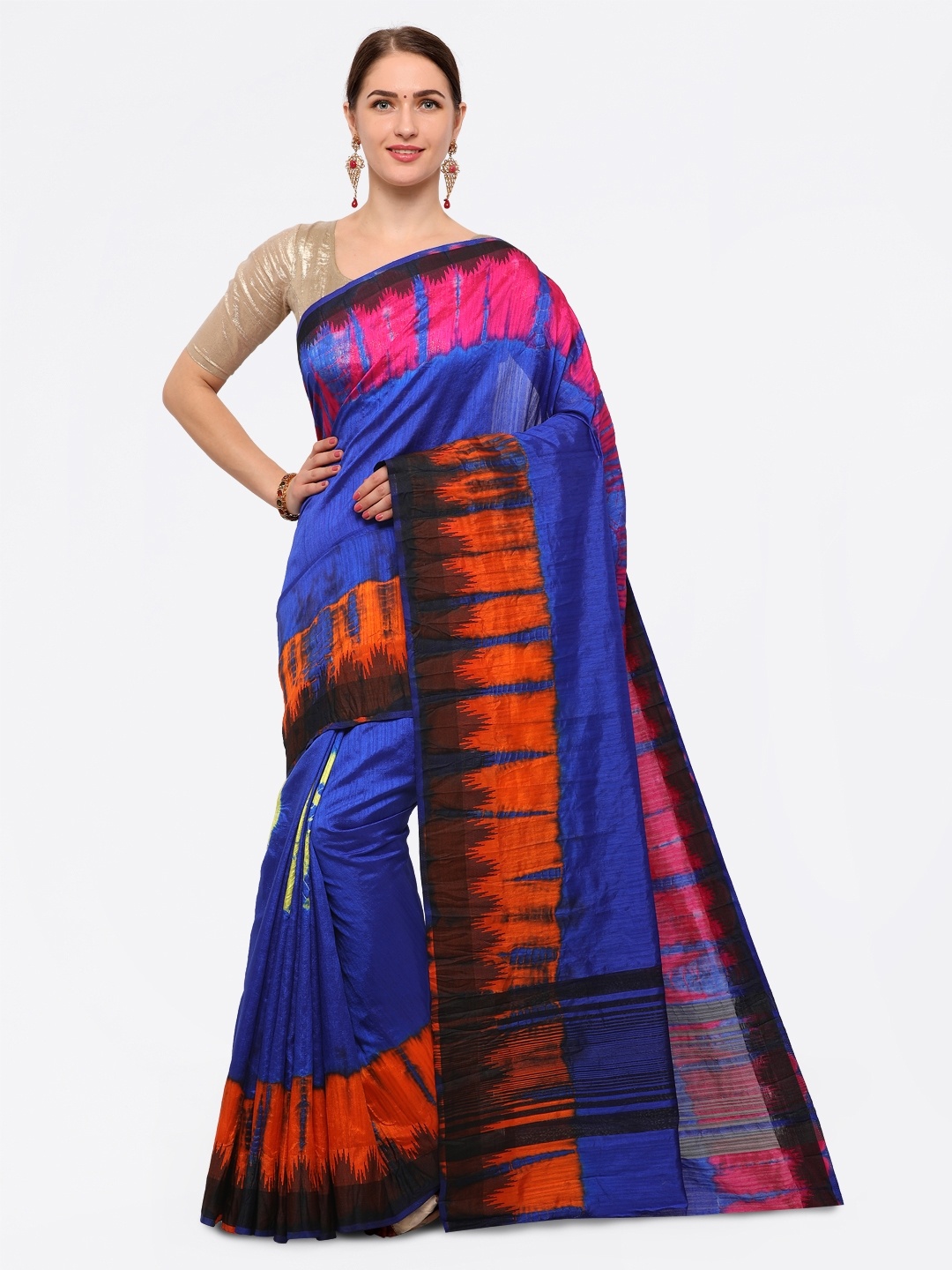 

Saree mall Blue Silk Blend Printed Bandhani Saree