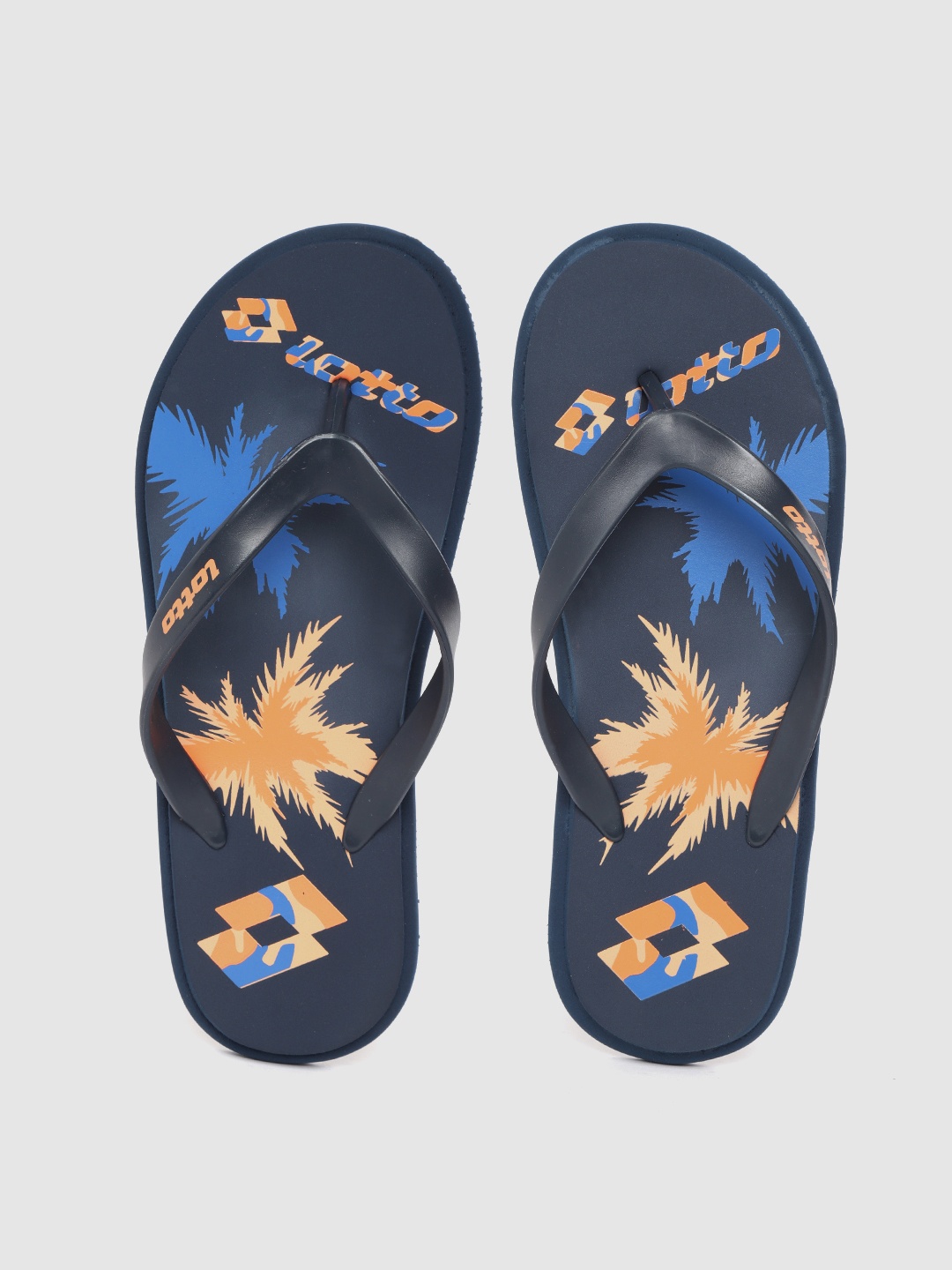 

Lotto Men Navy Blue & Peach-Coloured Printed Thong Flip-Flops