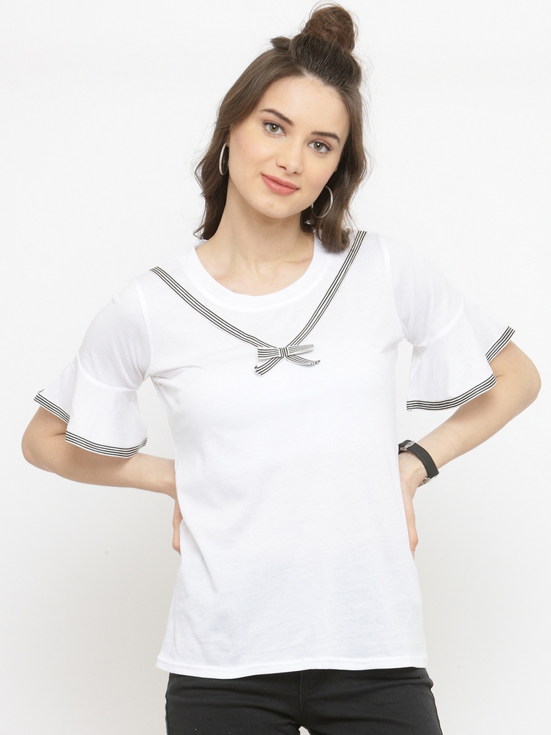 

plusS Women White Solid Round Neck T-shirt