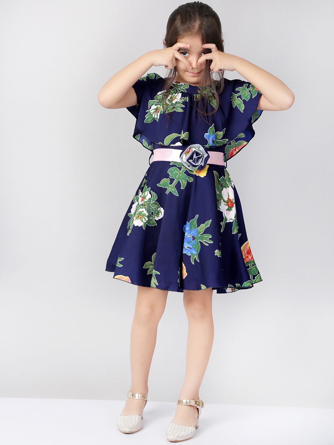 

Naughty Ninos Girls Navy Blue Printed Fit and Flare Dress