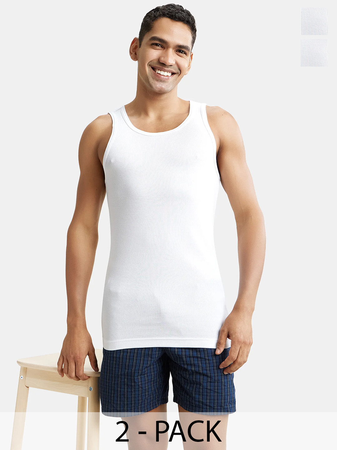 

Pack Of 2 Super Combed Cotton Rib Innerwear Vest with StayFresh Properties-8823, White
