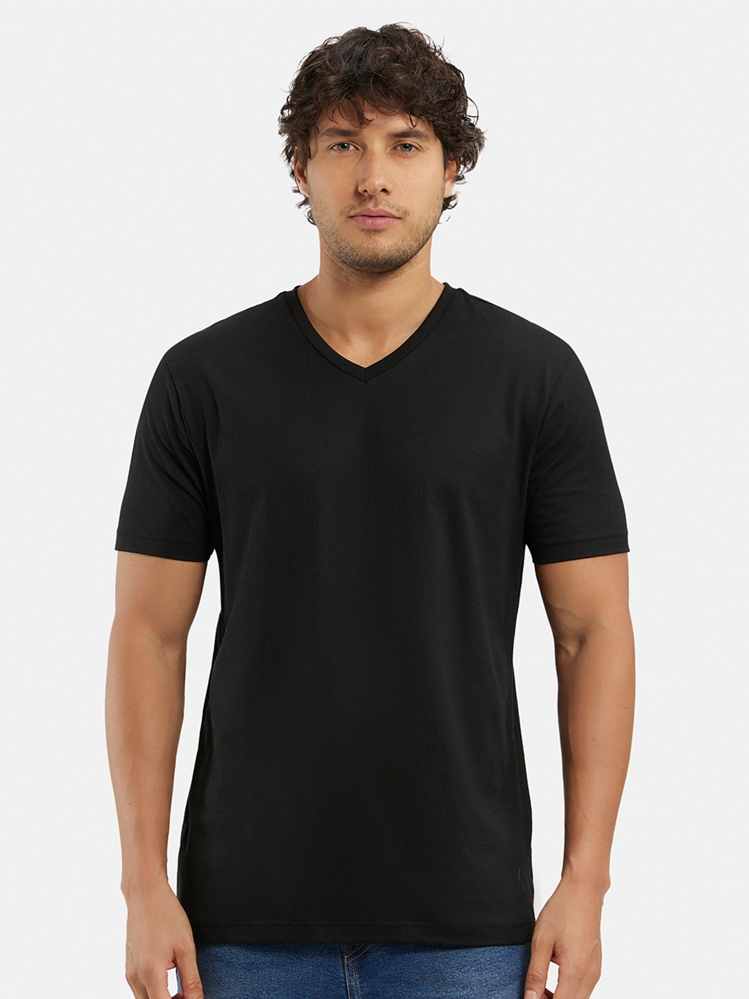 

Jockey Super Combed Cotton Rich Solid V-Neck Half Sleeve Tshirt, Black