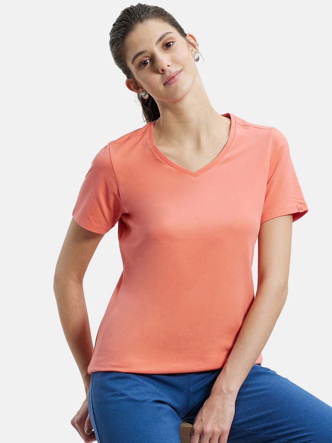 

Jockey Solid Super Combed Cotton Stretch Regular Fit Tshirt-1359, Peach