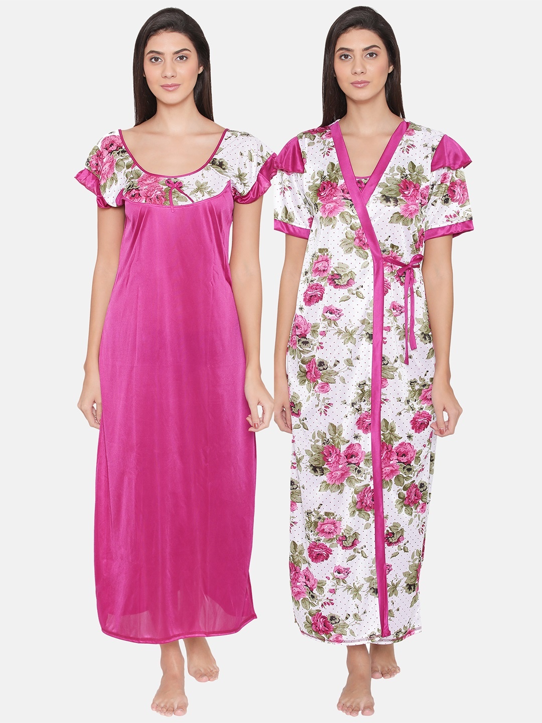 

Clovia White & Pink Printed Nightwear Set NSM273G04O
