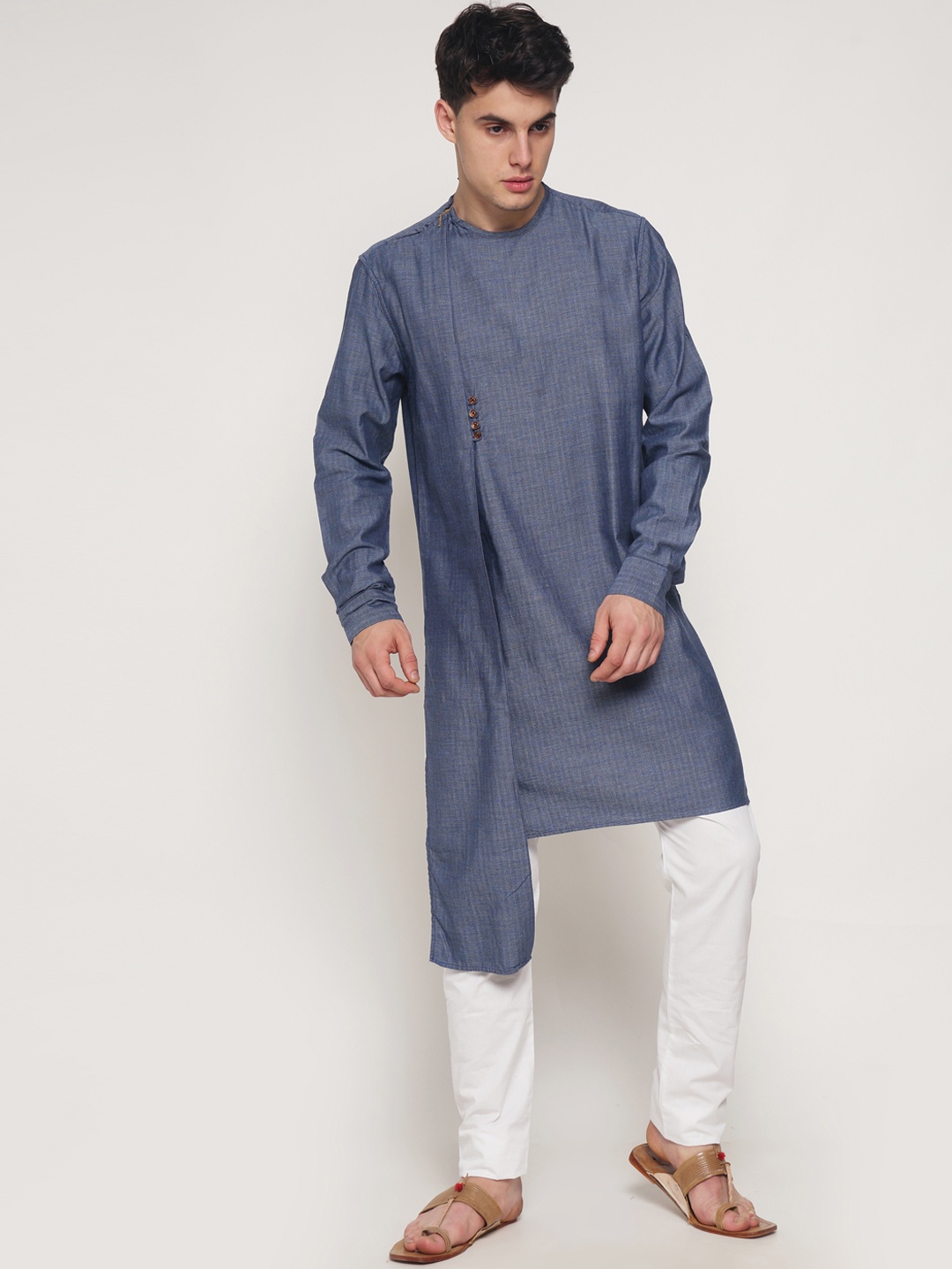

Freehand by The Indian Garage Co Men Navy Blue Solid Kurta with Pyjamas