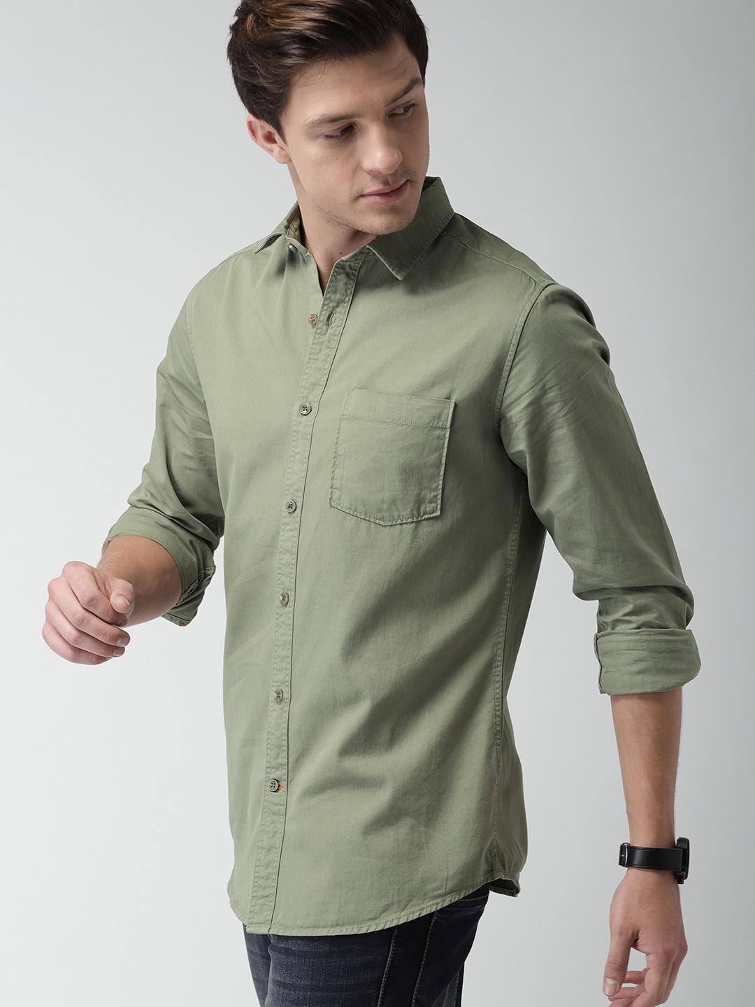 

Mast & Harbour Men Olive Green Slim Fit Casual Shirt