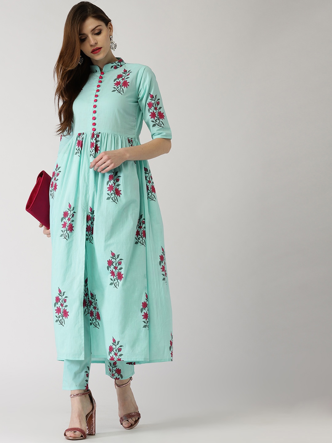 

Libas Women Blue & Pink Printed Kurta with Trousers