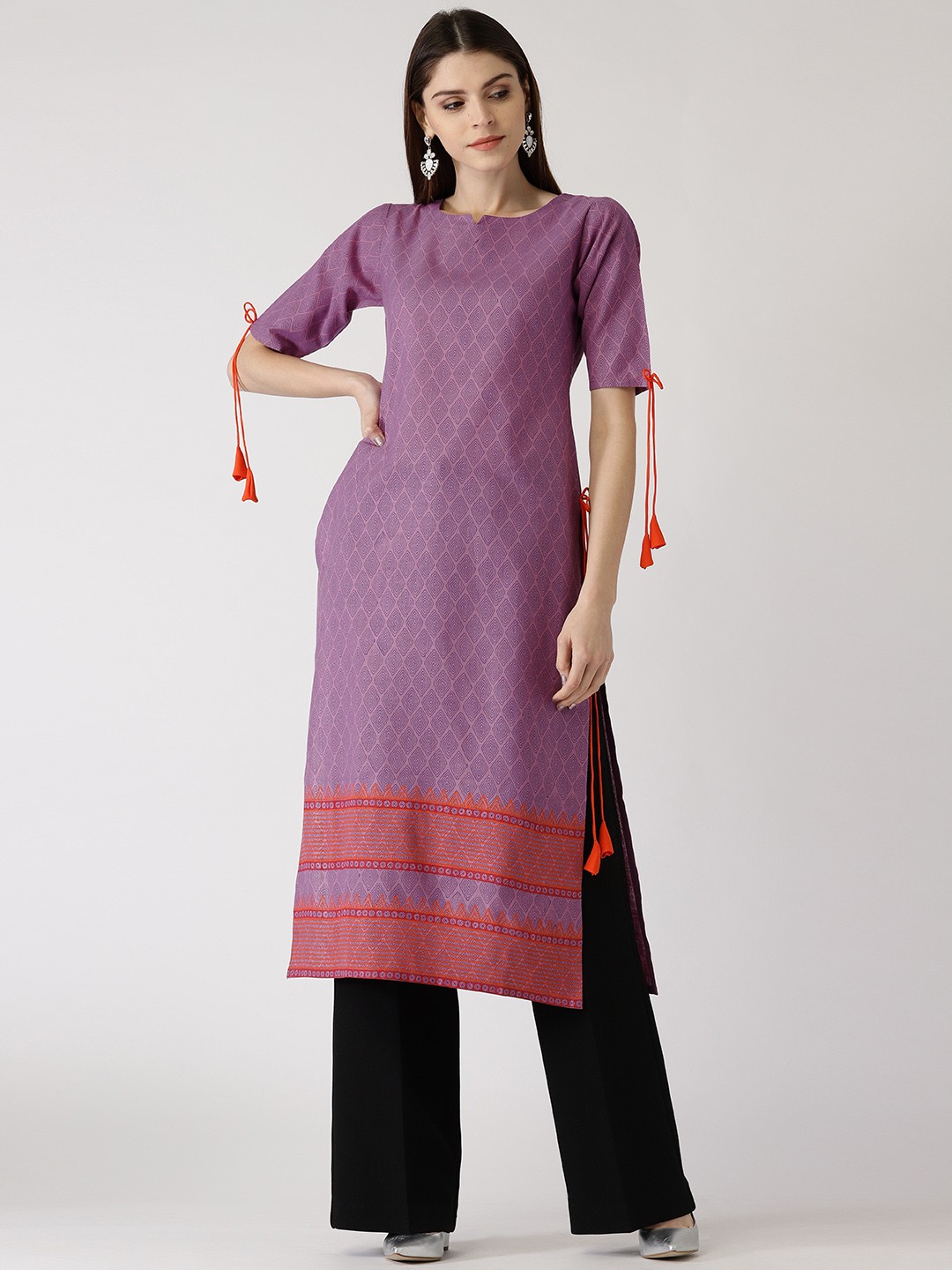 

Libas Women Lavender & Blue Printed Straight Kurta