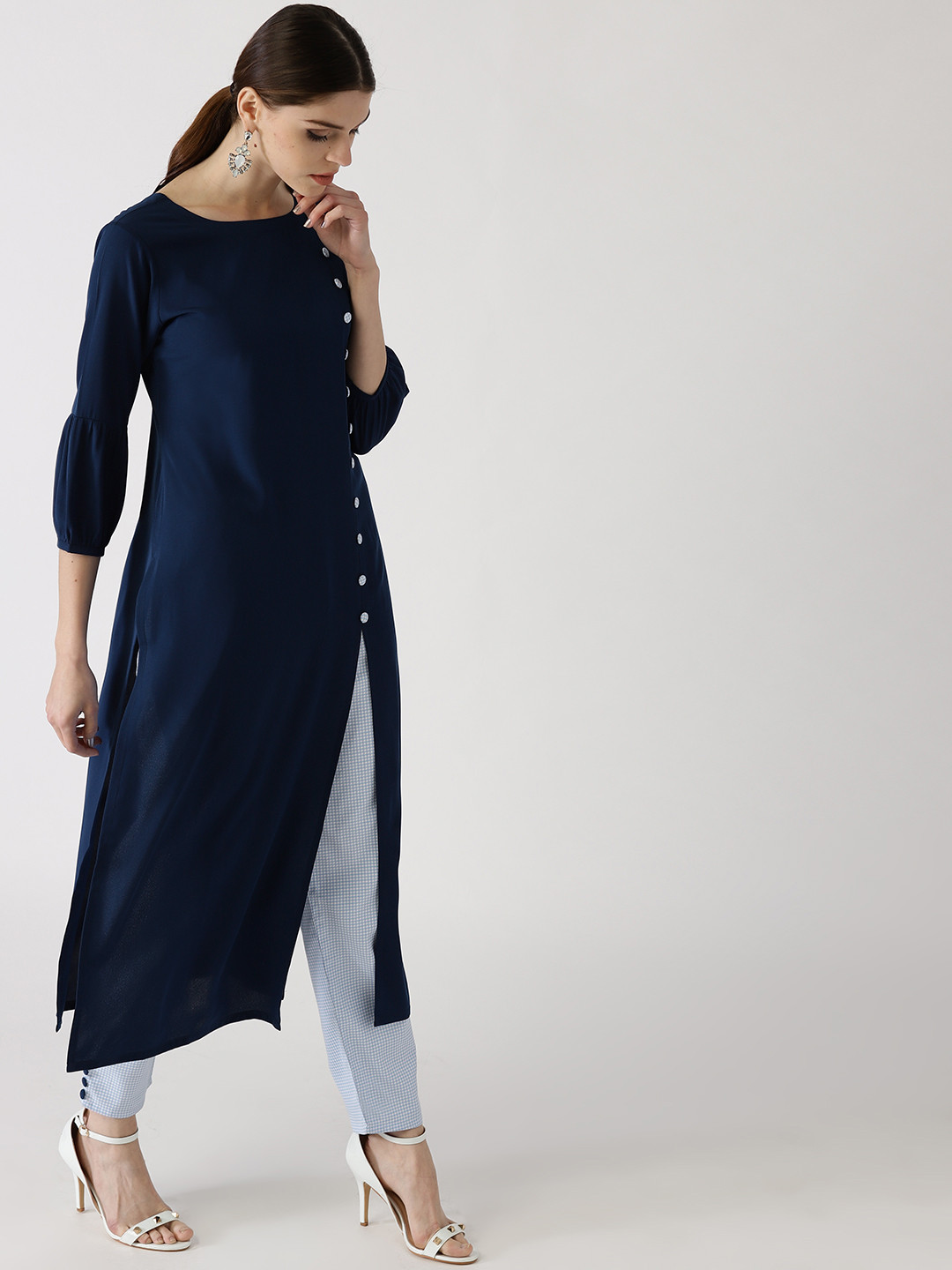 

Libas Women Blue Solid Kurta with Trousers