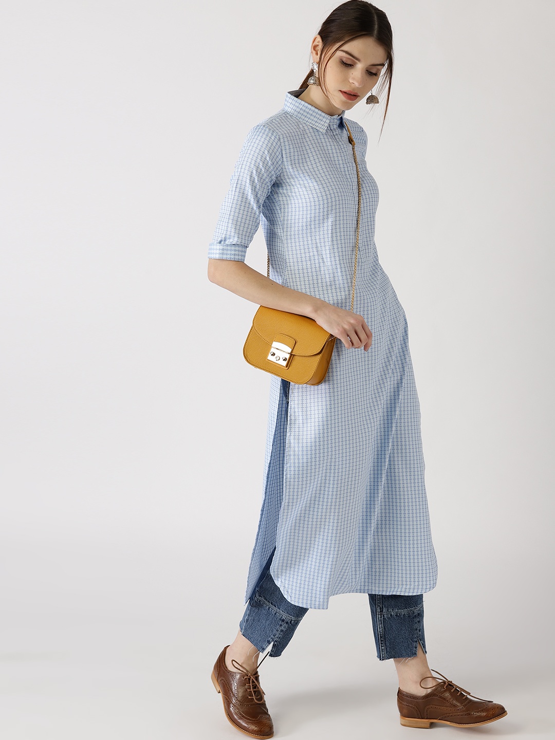 

Libas Women Blue & White Checked Pathani Kurta