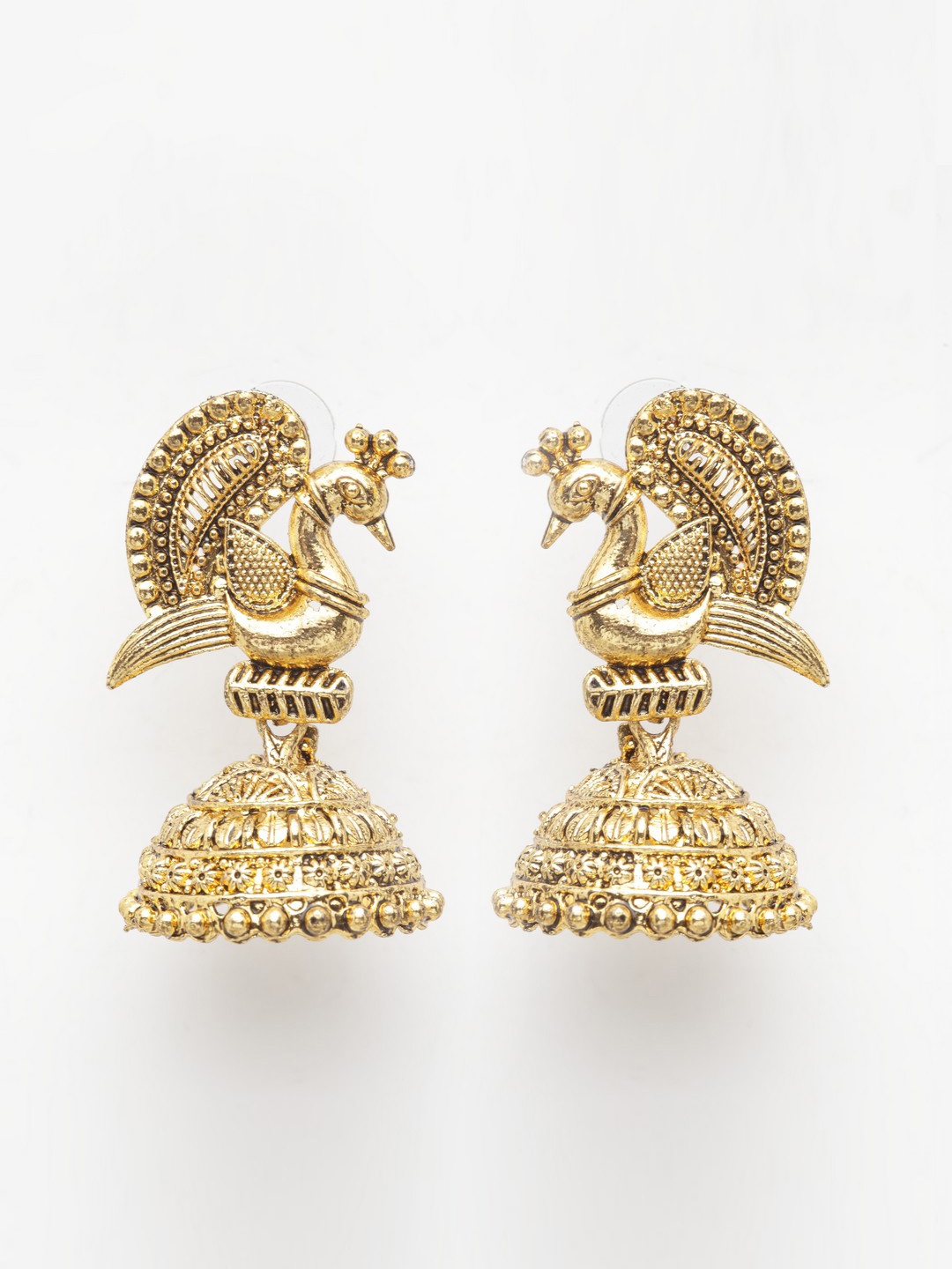 

Moedbuille Gold-Toned Peacock Shaped Jhumkas