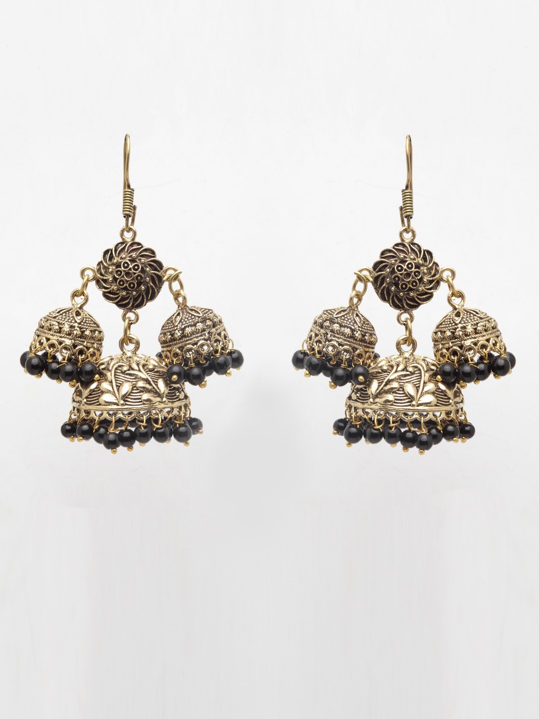 

Moedbuille Gold-Toned & Black Dome Shaped Jhumkas