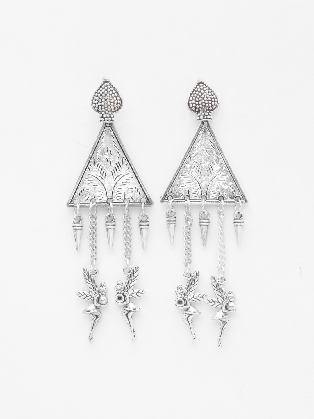 

Moedbuille Silver-Toned Triangular Drop Earrings