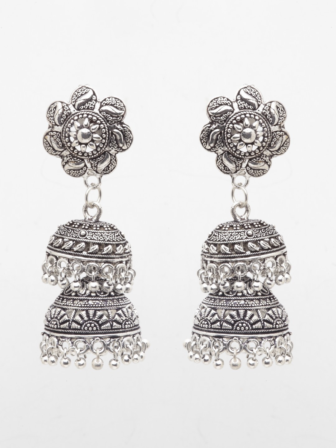 

Moedbuille Silver-Toned Dome Shaped Jhumkas