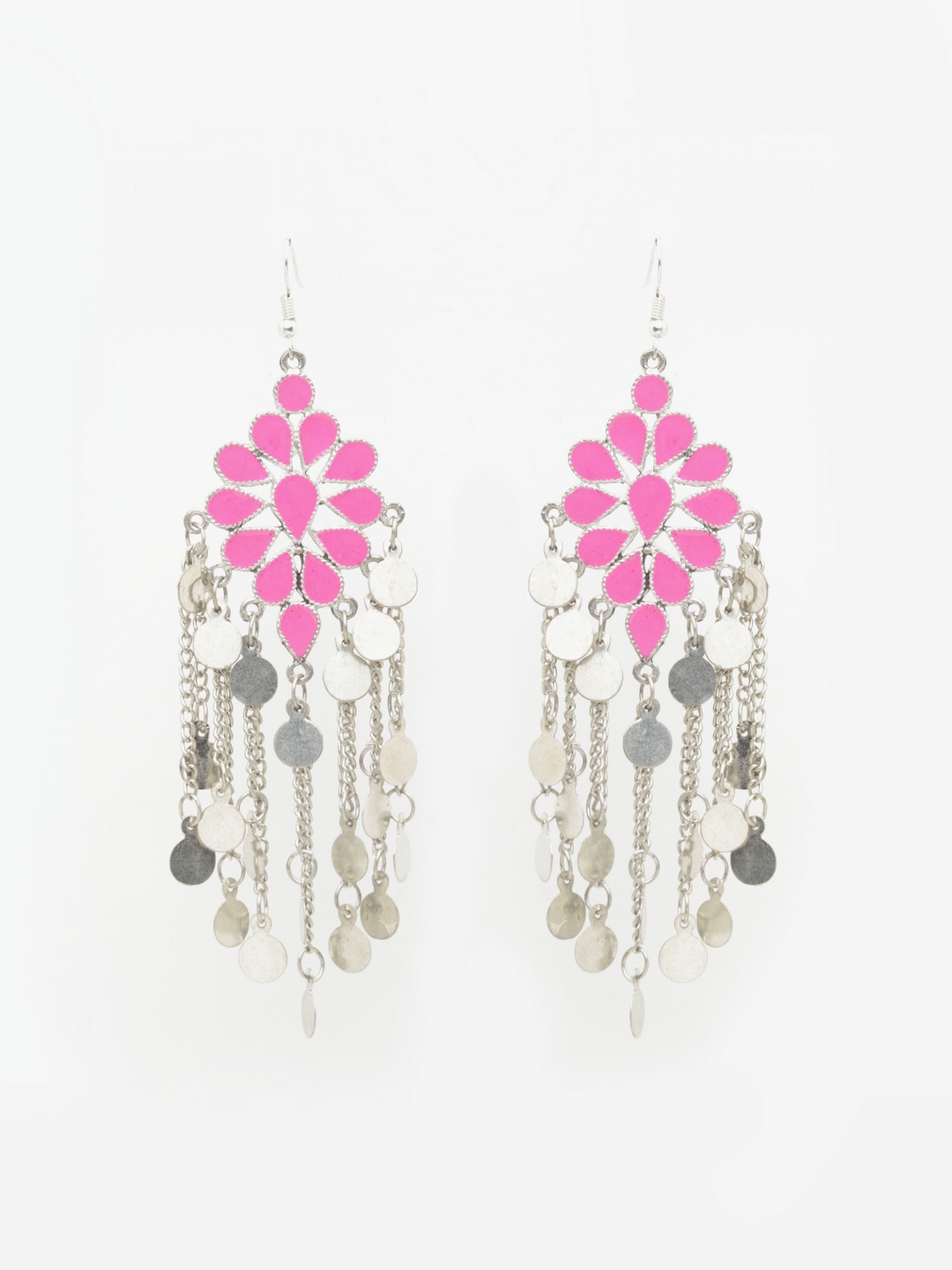 

Moedbuille Silver-Toned & Pink Contemporary Drop Earrings