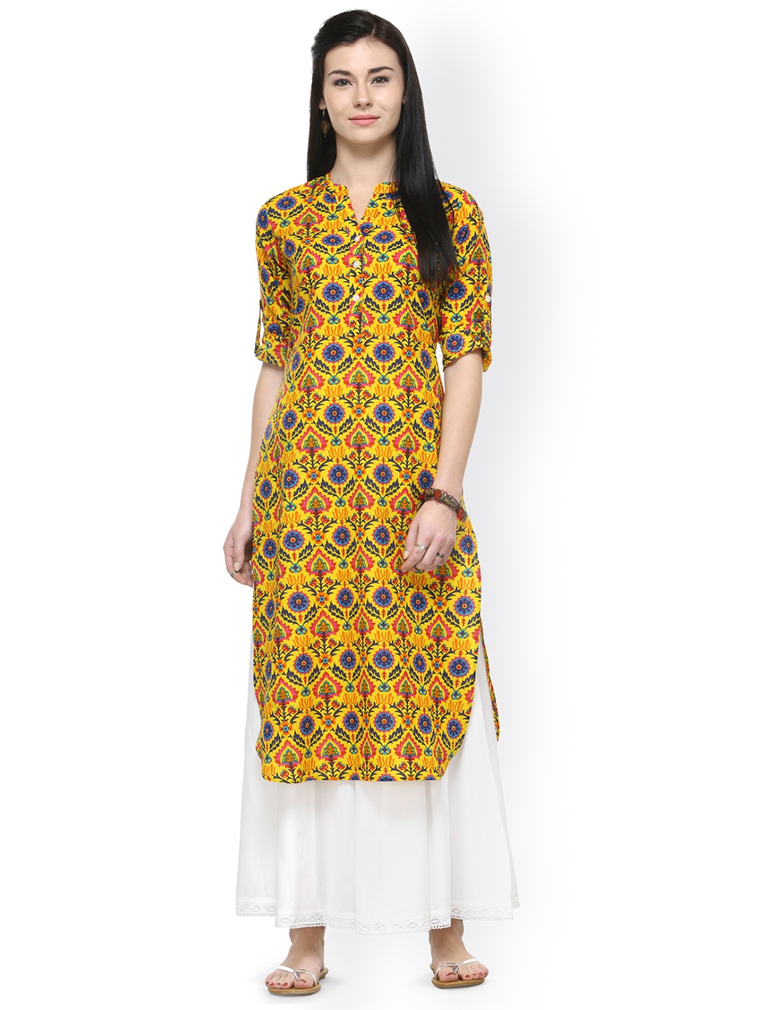

Varanga Women Mustard Yellow & White Printed Kurta with Palazzos