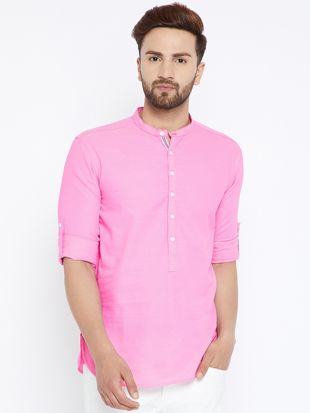 

even Men Pink Solid Straight Kurta