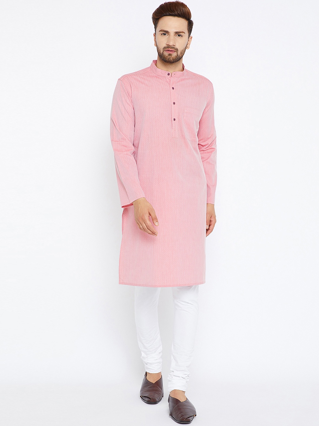 

even Men Pink Striped A-Line Kurta