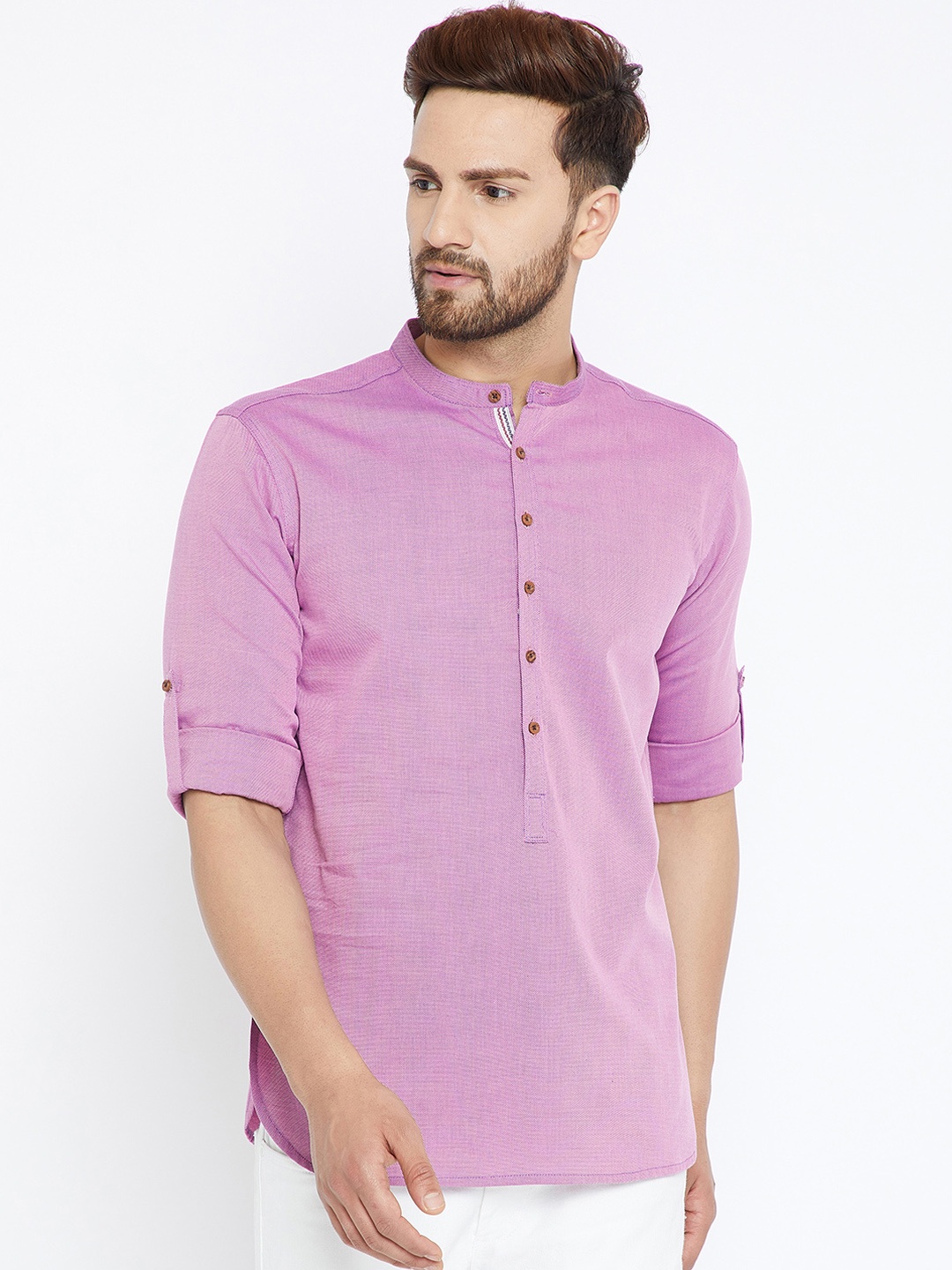 

even Men Pink Solid Straight Kurta